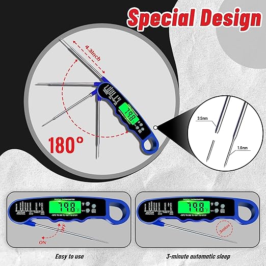 Stocking Stuffers for Men Women Adults: Meat Thermometer Digital, Instant Read Meat Thermometer with Backlight & Magnet for Kitchen, Beef, Grill, Turkey,IP67 Waterproof Cooking Thermometer