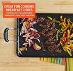 IMUSA 19x12in Aluminum Black Ceramic Double Burner Griddle with Cool-Touch Handles, Nonstick Flat Grill Pan for Pancakes, Eggs, Bacon, and More, Black