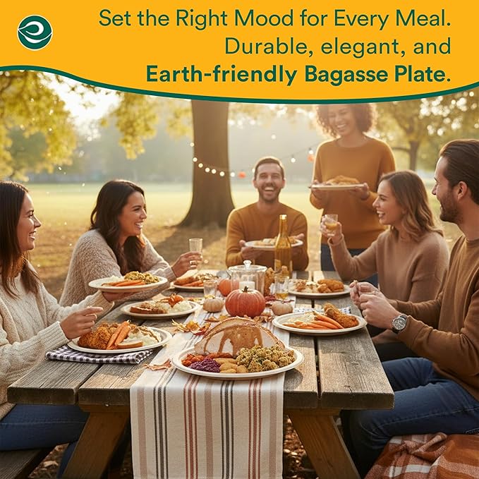 ECO SOUL 100% Compostable Paper Plates 10 Inch [1000-Pack] Biodegradable Heavy Duty Eco-Friendly Disposable Plates for Christmas Dinner, Parties, Wedding & Event