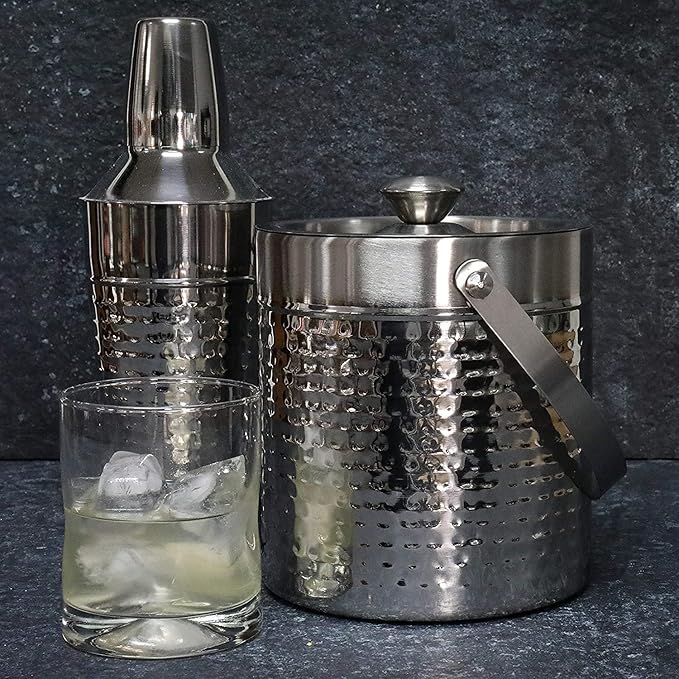UNIWARE Copper Bar Tools & Drinkware/Hammered Ice Bucket, (2 QT Double Wall Ice Bucket)