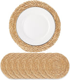 Round Woven Placemats - Boho Rattan Placemat Natural Water Hyacinth Placemats, Farmhouse Weave Place Mats, Rustic Braided Wicker Table Mats for Dining Table,Home,Wedding (13.5 inch Set of 8)