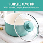 GreenLife 2.5QT Nonstick Saucepan with Glass Lid, Soft Grip, PFAS-Free Ceramic, Multipurpose Chef Pan, Milk & Sauce Cooking Pot, Dishwasher & Oven Safe to 350˚F, Stay-Cool Handle, Turquoise