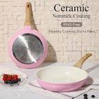 CAROTE Ceramic Cookware Set, 14 PCS Pots and Pans Set Non Stick, Pot and Pan Set with Frying pan, Induction Ready Cooking Set for Kitchen, PFOS/PFOA/PFAS Free, Pink