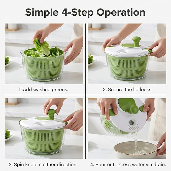5QT Large Salad Spinner, Detachable Fruit & Vegetable Washer Dryer with Colander, Easy-Clean Lettuce Spinner for Kitchen, Dishwasher-Friendly Vegetable Dryer Basket