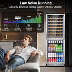 24 Inch Wide Wine and Beverage Refrigerator, 2 IN 1 Dual Zone Wine Cooler, Built-In/Freestanding Beverage Wine Fridge with Safety Lock, Low Noise and Fast Cooling Silver