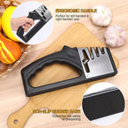 4-in-1Manual Knife Sharpener Suitable for kitchen knives, fruit knives, steel knives, scissors, and 3-level precision sharpening.Non slip base, suitable for home use (black) (1)