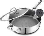 Frying Pans Nonstick with Lid,Hybrid Non Stick 6.5 Quart Saute Braiser pan,PFOA Free Cookware,12.5 inch Stainless Steel skillet, Dishwasher and Oven Safe,Works on Induction,Ceramic and Gas Cooktops