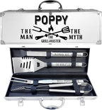 Poppy Gifts, Christmas Poppy Gifts for Grandpa from Grandkids Heavy Duty Grilling Accessories Kit for Backyard BBQ, Thick Stainless Steel Grill Utensils with Non-Slip Handle Tool for Man on Birthday