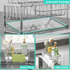 HapiRm Sponge Holder for Kitchen Sink - Self-draining Sink Caddy with Brush and Dishcloth Holders with Sloping Drainage - Silver