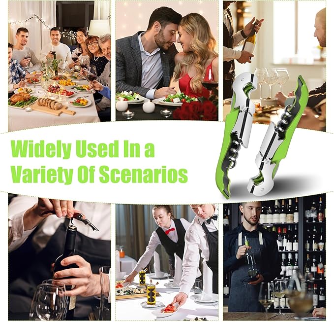12 Pieces professional wine key wine opener Professional Waiter Corkscrews Stainless bottle opener Fold Serrated Foil Cutter Key for Family, Company Party,Bars,Restaurants(green)