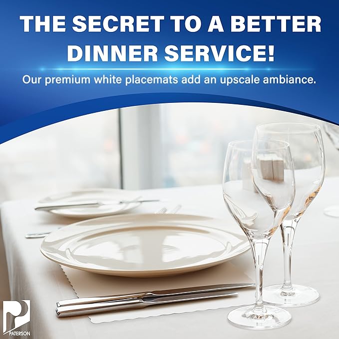 Paterson Paper Placemats Disposable - 10” x 14” Scalloped White - Bulk 1000 Count - Paper Place Mats for Weddings