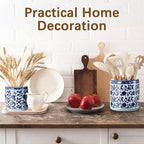 2 Pcs Blue and White Kitchen Utensil Holder 5"+6.1" Ceramic Kitchen Cooking Holder for Countertop Large Utensil Crock for Home Decor Parties Chinoiserie Blue
