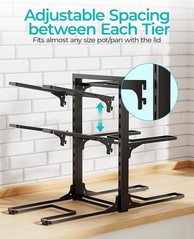 ORDORA 6-Tier Pots and Pans Organizer under Cabinet, Kitchen Cabinet Organizers and Storage, Heavy Duty Pots and Pan Storage Rack Organizer inside Cabinet, Adjustable Pot Rack