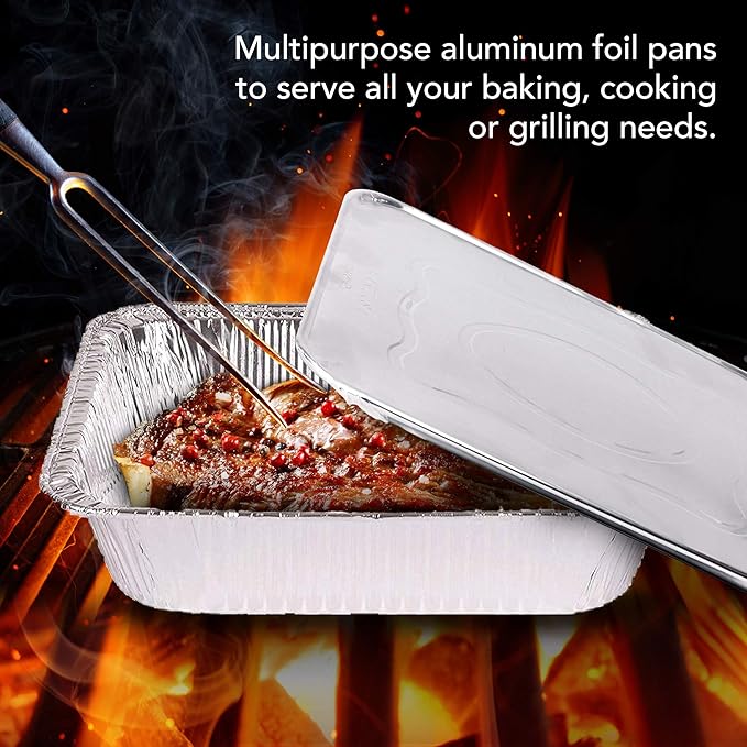 Stock Your Home Disposable Aluminum Pans with Lids 9x13 (25 Pans and 25 Lids), Food Containers for Baking, Cooking, Heating, Storing and Prepping