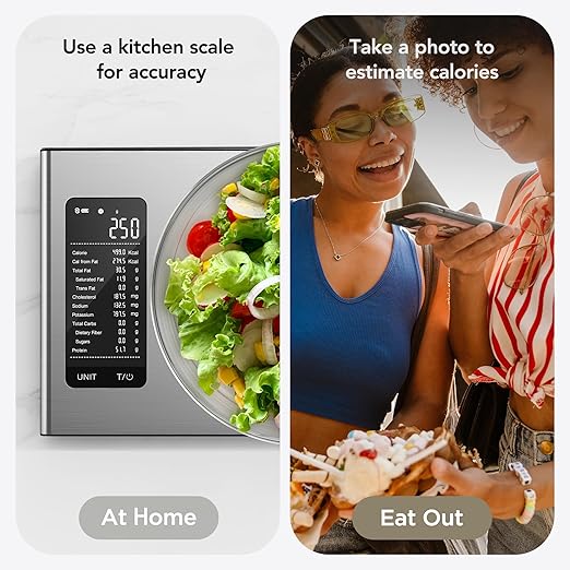 Ultrean Smart Food Kitchen Scale with Nutritional Calculator, APP for Calorie & Macro Tracking, AI Powered, Goal Progress, Digital Calorie Scale for Weight Loss, Stainless Steel, 22lb