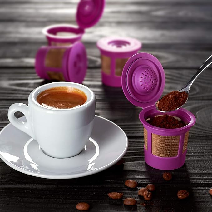 4 Reusable K Cups for Keurig Coffee Makers - BPA Free Universal Fit Purple Refillable Kcups Coffee Filters for 1.0 and 2.0 Keurig Brewers