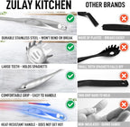 Zulay Kitchen Stainless Steel Spaghetti Server - 12” Pasta Fork with Teeth & Draining Holes - Rust-Resistant Pasta Spoon for Noodles & Pasta - Dishwasher Safe Utensil for Everyday Use