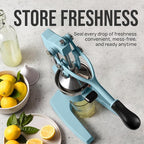 Zulay Kitchen Cast-Iron Orange Juice Squeezer - Heavy-Duty, Easy-to-Clean, Professional Citrus Juicer - Durable Stainless Steel Lemon Squeezer - Sturdy Manual Citrus Press & Orange Squeezer (Blue)