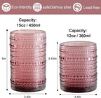 ZMOWIPDL Vintage Glassware Drinking Glasses Set of 12,Purple 12oz & 15oz Hobnail Glass Cups,Embossed Water Tumbler,for Beer,Cocktail,Whiskey,Juice and Various Mixed Drinks- 1 Cleaning Brush