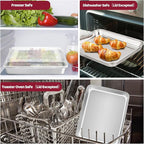 TeamFar Toaster Oven Pans, 10.5’’ x 8’’ Stainless Steel Small Bakeware with Rack & Lid for Baking Cooling Storing, Non-Toxic & Heavy Duty, Deep & Visible Lid, Dishwasher Safe-4 PCS
