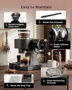 20 Bar Espresso Machine | LED Screen Touch Control | 6 Level Adjustable Grinder | Drip Coffee & Cold Brew, Milk Frother, Assisted Tamper & Built-In Accessory Storage Box | 50oz Tank