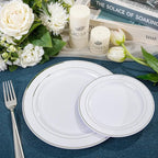 NOCCUR 200PCS Silver Plastic Plates Disposable for 100 Guests - Include 100 Dinner / 100 Dessert Plates Heavy Duty - Ideal for Party/Wedding/Christmas