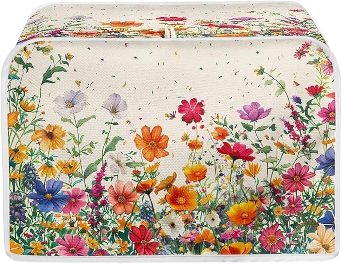 JEOCODY Flower Toaster Oven Cover - Quilted, Fits Most 4 Slice Toasters & Microwaves, Women's Gift