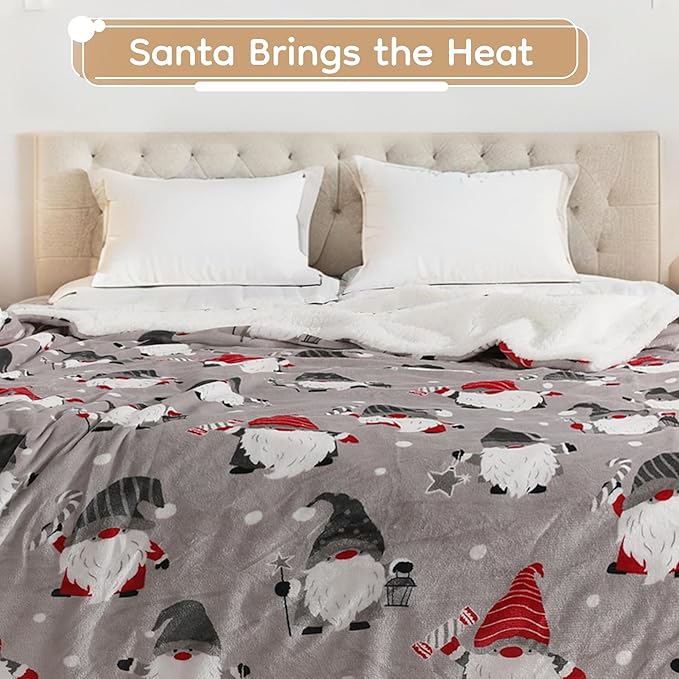 Electric Heated Blanket Queen Size - 84"x90", 10 Heating Levels, 1-12 H Auto Shut Off, Dual Controllers, Breathable Flannel Warm and Washable for Bed, Santa Claus for Christmas