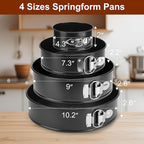 Springform Pan Set of 4, 4/7/9/10inch Cake Pan, Non-Stick Leak-Proof with Removable Bottom, Cheesecake Pan for Baking, Black