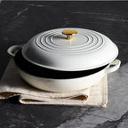 CAROTE 3.4QT Enameled Cast Iron Braiser Pan, Shallow Dutch Oven Casserole Skillets, Non-Toxic Cast Iron Pot with Lid for Grilling, Searing, Baking, Dual Handles, All Stovetop Compatible, White