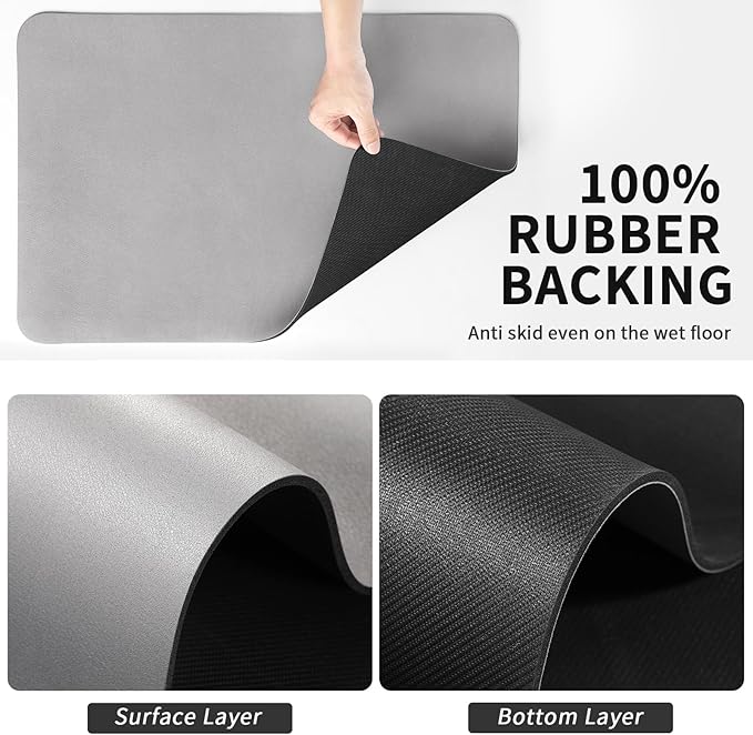 HotLive Dish Drying Mat for Kitchen Counter, Heat Resistant Drainer Mats with Non-slip Rubber Backed, Hide Stain Kitchen Super Absorbent Draining Mat, Easy to Clean Dish Rack Pad, Grey 16"x18"