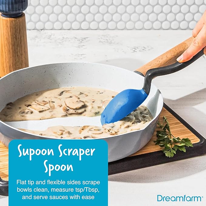 Dreamfarm Cooking Utensil Set (Classic Blue) – Tongs with Lock, Measuring Scraper Spoon, Jar Scraper, Multipurpose Spatula, Mini Turner – Non‑Stick Safe Nylon & Silicone Tools for Cooking & Baking