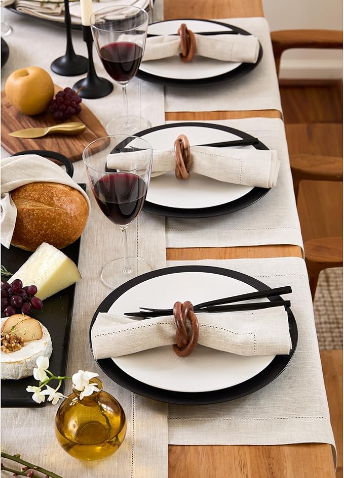 Solino Home Light Natural Linen Napkins Set of 6-100% Pure Linen Hemstitch Dinner Napkins 20 x 20 Inch for Holiday, New Year - Classic Hemstitch