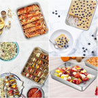 TeamFar Toaster Oven Pan, 9.3’’ x 7’’ Stainless Steel Mini Rectangular Cookware Baking Roasting Cake Pan with Cooling Rack and Lid, Healthy & Sturdy, Deep & Visible Lid, Dishwasher Safe – 4 PCS