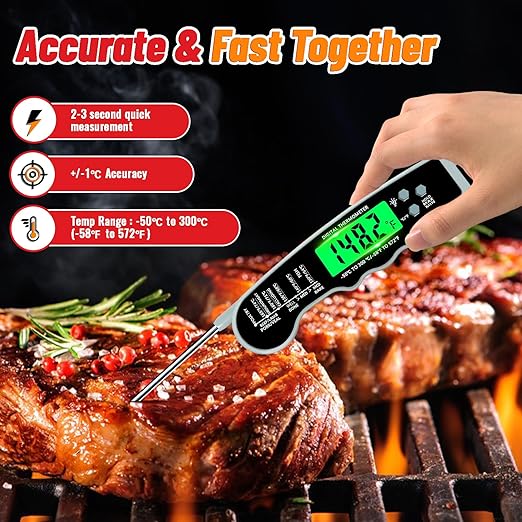 Stocking Stuffers for Men Women Adults: Meat Thermometer Digital, Instant Read Meat Thermometer with Backlight & Magnet for Kitchen, Beef, Grill, Turkey,IP67 Waterproof Cooking Thermometer