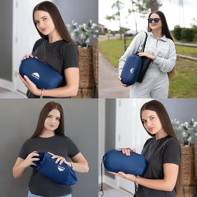 BlueHills Ultra Compact Travel Blanket 2 Pack Large Soft Cozy Portable Blanket Sheet with Carry Case and for Flight Airplane Car Layover Camping Hotel Blue C203-2PK-Navy