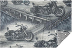 High Way Motorcycles Travel Blanket Glowing in The Dark, Soft 2 in 1 Airplane Blanket 65" x 55", Foldable as Pillow, Luggage Sleeve & Backpack Clip