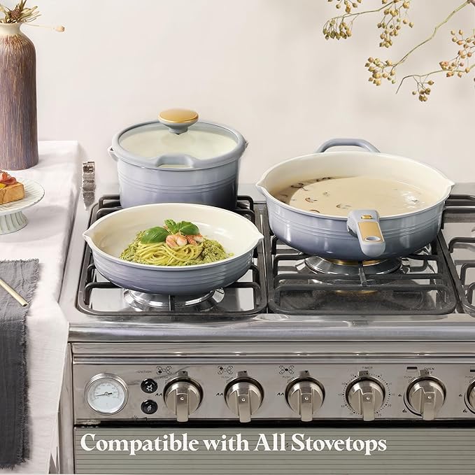 CAROTE 17Pcs Titanium Cookware Set, Pots and Pans Set Non Stick, Kitchen Cooking Set with Detachable Handle, Non Toxic Induction Cookware, Dishwasher/Oven Safe