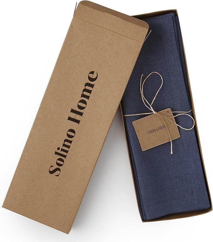 Solino Home Linen Navy Blue Placemats Set of 6-100% Pure Linen Placemats 14 x 19 Inch for Holiday, Winter, New Year - Fete