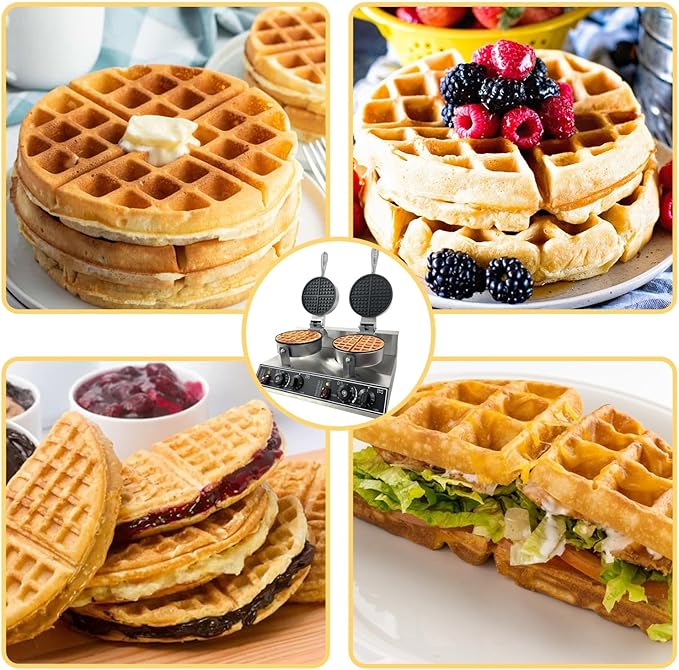 2400W Double Head Waffle Maker with Temperature & Time Control, Stainless Steel Commercial Waffle Iron with Non-Stick Coating for Home Cafe Restaurant Snack Bar Party Food Stall