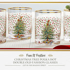 Spode Christmas Tree 14 Fl. Oz. Double Old Fashion Glass (Set of 4), Polka Dot - Whiskey & Bourbon Glasses for Festive Entertaining, Old-Fashioned & Rocks Glasses for Holiday Drinks (Pack of 2)