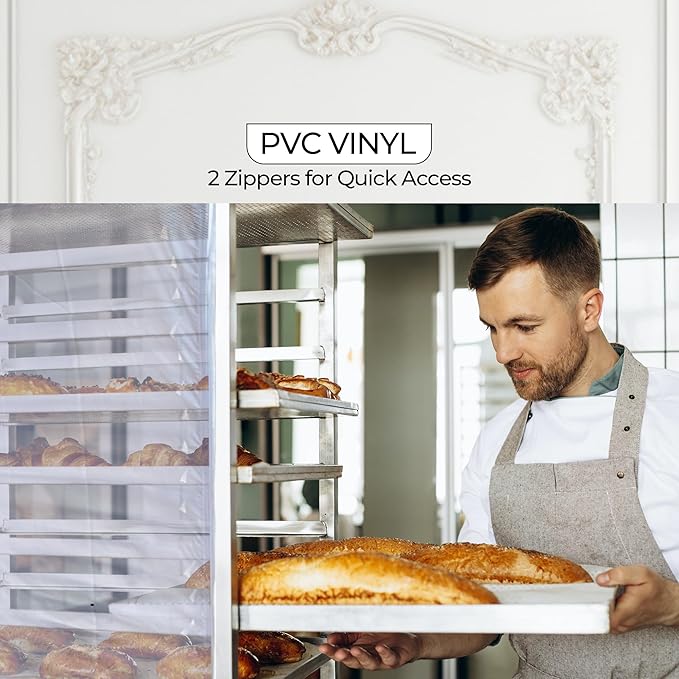 Bakery Food Pan Sheet Rack Cover – Heavy Duty PVC Vinyl Zippered Bun Pan Rack Cover – Long-lasting Use Durable Covers with 3 Zippers – Made in USA (Transparent, 23"W x 28"L x 63"H)