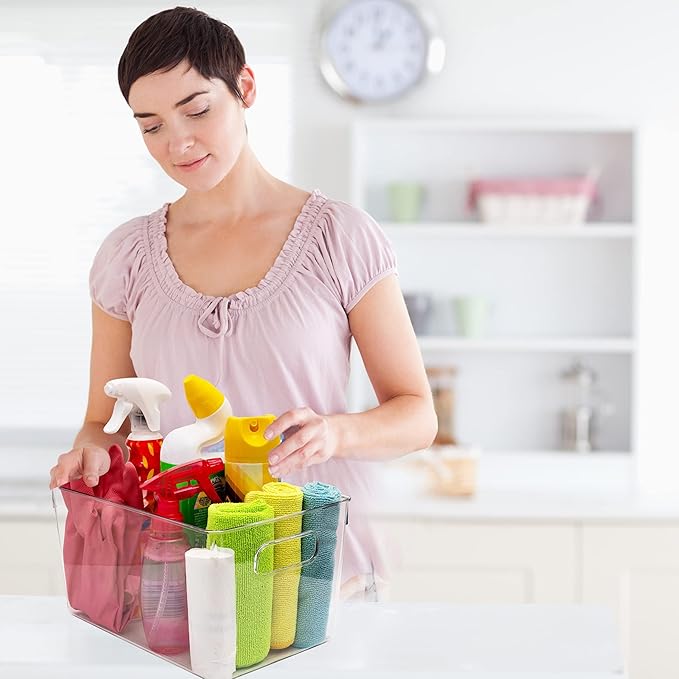 Clear Plastic Storage Bins, Pantry Organizers and Storage or Kitchen Organization and Storage Containers Bins for Organizing, Fridge, Freezer, Bathroom, Pantries, Refrigerator, Cabinet Organizer Bin
