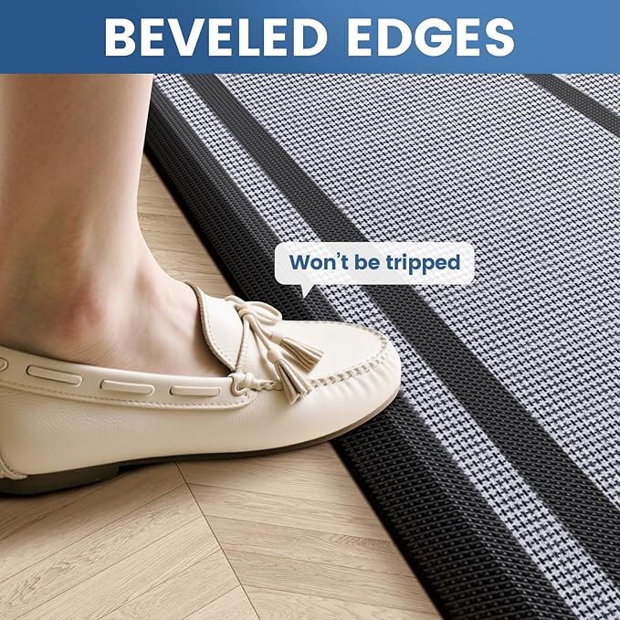 KitchenClouds [2 PCS] Kitchen Rugs Cushioned Anti-Fatigue Kitchen Mats for Floor Waterproof Kitchen Rug Set Non-Slip Comfort Standing Mat for Office, Sink, Laundry 17.3"×29"+17.3"×47",Black