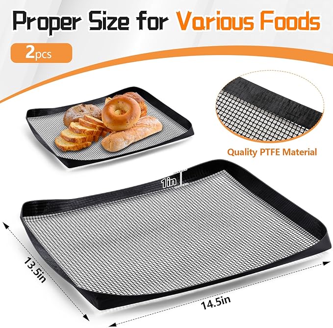 Teenyyou 2 Pcs 14.5 x 13.5 Inch Ptfe Solid Oven Basket Non Stick Cooking Basket Cooking Trays for Quick Oven Accessories Baking Chips Chicken Wings Bread Heating