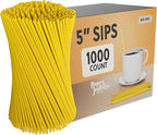 Disposable Plastic Coffee Stirrer Straw - 5 Inch Sip Stir Stick (1000, Yellow)