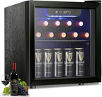 Antarctic Star 12 Bottle/48 Can Wine Cooler/Cabinet, Mini Drink Fridge, Clear Front Glass Door Counter Top Red Cellar Beer Soda Bar Quiet Compressor LED Display 1.3 cu.ft. Black
