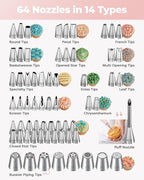 Kootek 158PCs Cake Decorating Kit, Baking Supplies Tools - Includes Cake Stand Turntable, 64 Icing Piping Tips Set, 2 Frosting Spatulas, 3 Scrapers, 50+2 Pastry Bags, Coupler, Video Tutorial, Booklet