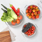 3PCS Colander for Kitchen, 3QT & 4QT & 5QT, Stainless Steel Colander Strainer with Handle for Fruits Vegetables Cooking Food, Dishwasher Safe