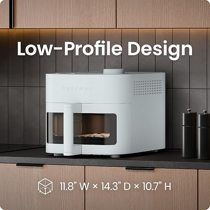 Chefman Crispinator Air Fryer 6-in-1 with 8 Qt capacity, 450°F Max Temp with TurboFry Pro Technology for Fast and Even Results, Viewing Window, Nonstick Ceramic Basket